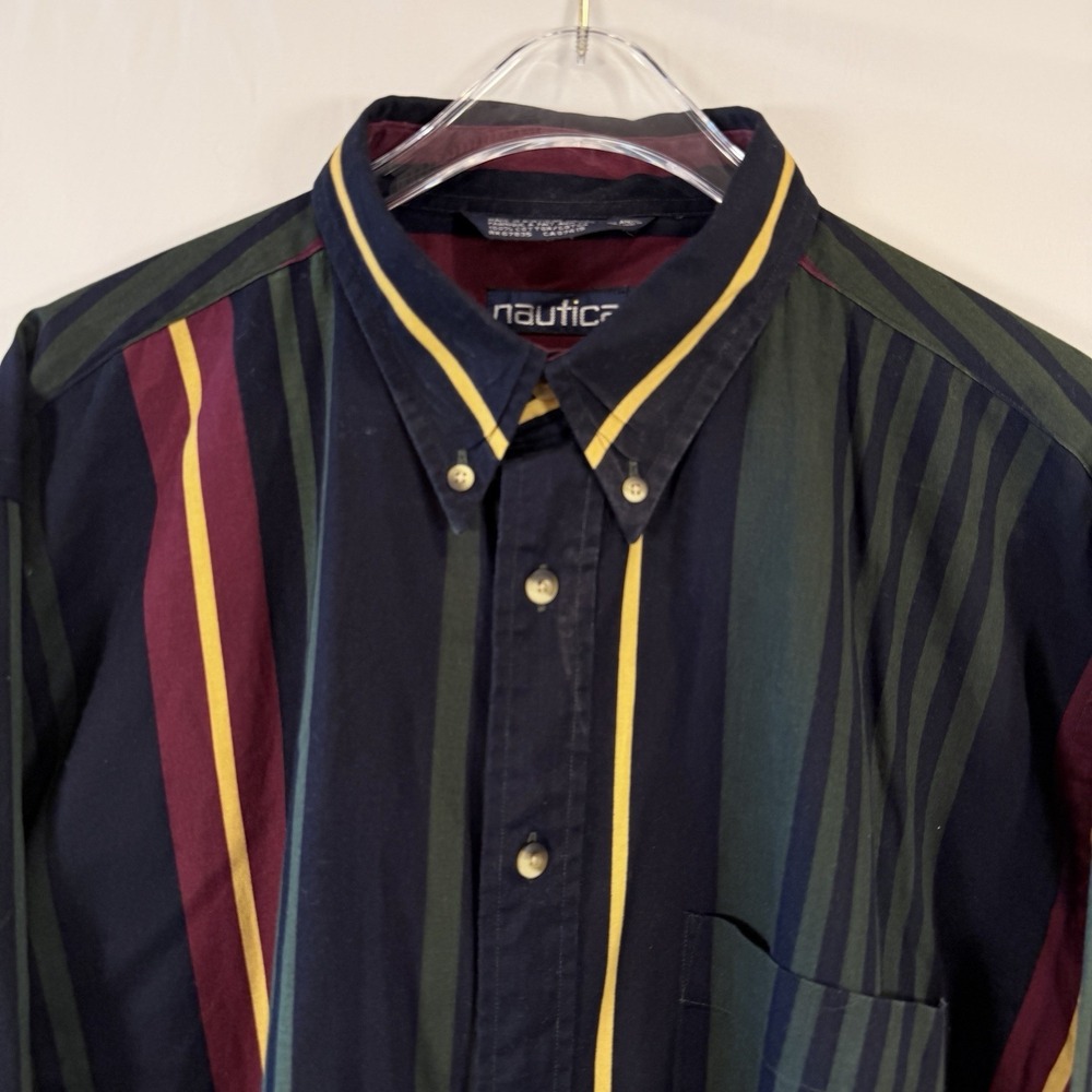 Vintage 90s Nautica Shirt Mens Large Vertical Striped Colorblock Button Down